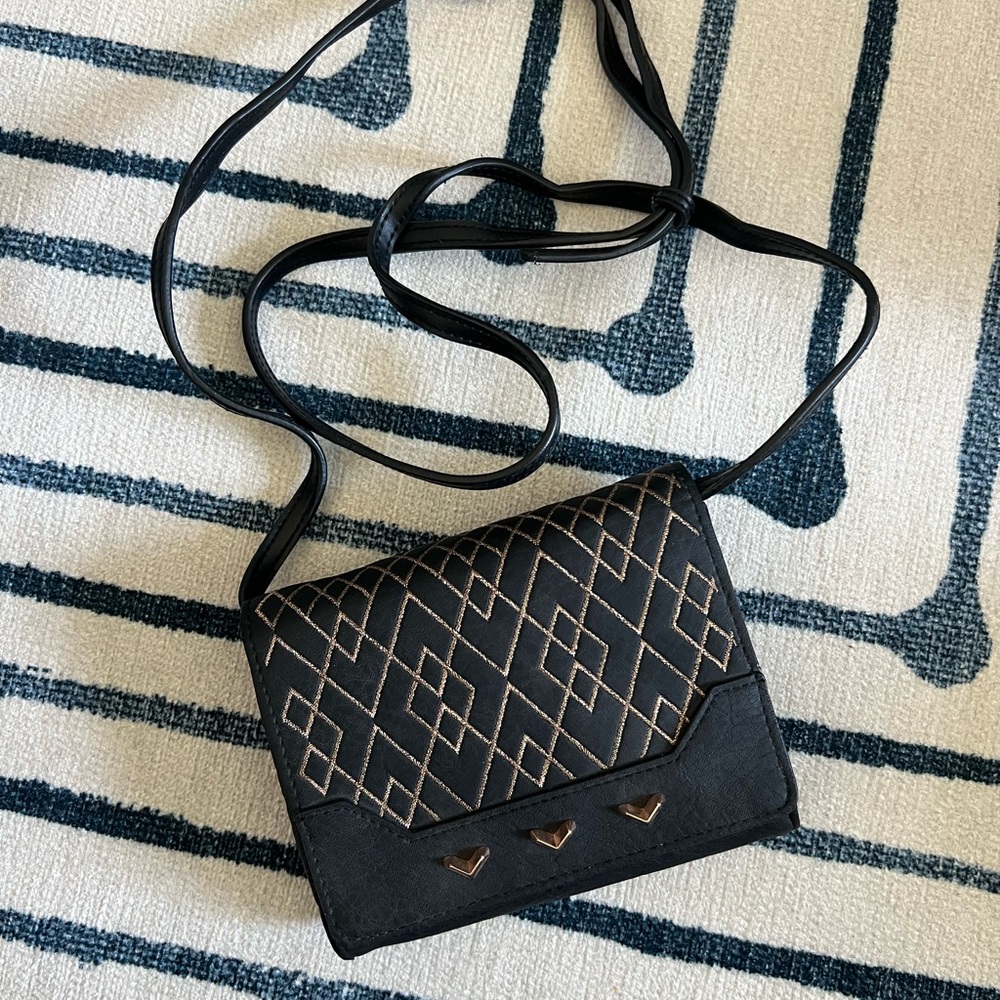 Stella & Dot Black Geometric Patterned Crossbody Bag
